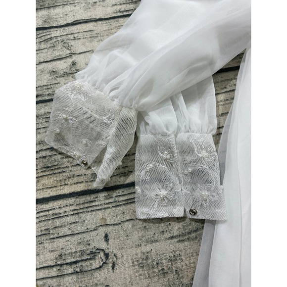 Alessandro Bridals Vtg 60s Union Wedding‎ Dress Beaded Lace Boho Hippie Chiffon - Picture 11 of 16